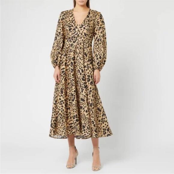 Zimmermann Veneto Plunge Leopard Printed Midi Dress Animal Print Size 1 (S) - Picture 1 of 15